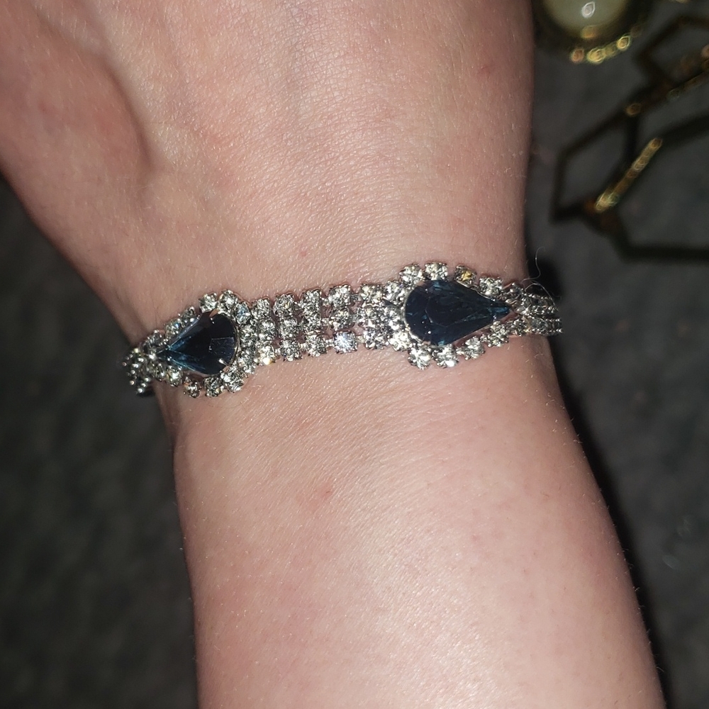Vintage crystal and Sapphire bracelet with safety chain